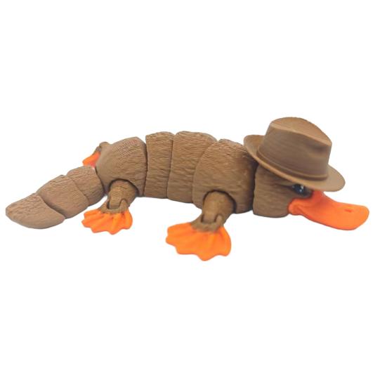 3D Printed Platypus Articulated Flexible Animal Stress Relief Toy Platypus Wearing Hat Desktop Pet Fidget Toy for Home Office Decoration