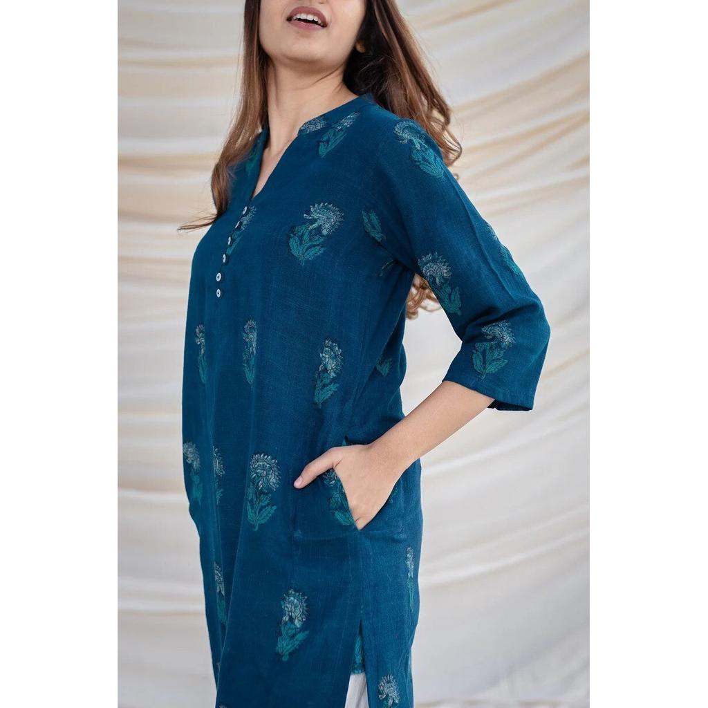 Женский дизайнерский курти из чистого хлопка Индийская праздничная одежда Топ Туника Курта Комплект брюк SC-2210a