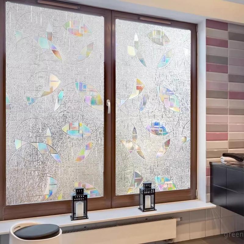 3D Rainbow Window Film Static Cling Self Adhesive Window Film Bathroom Glass Privacy Stickers Stained Anti-UV Decoration