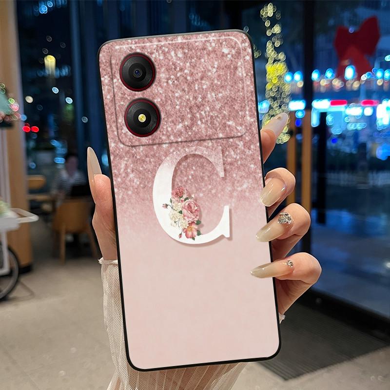 New Design Letter Flower Pattern Soft Silicone Black Phone Case For ZTE Blade A34 4G Anti-scratch Shell ZTE Blade A34 4G Casing