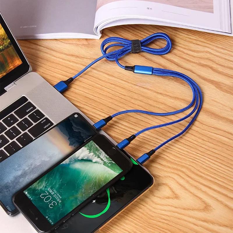 3 в 1 USB-кабель для быстрой зарядки типа C Micro IOS, универсальный зарядный кабель для iPhone, Huawei, Samsung, нейлоновый плетеный шнур