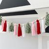 Christmas Garlands Decoration Cotton Tassels Garlands with Wood Beads Wall Hanging Bunting Banners Decors for Mantel