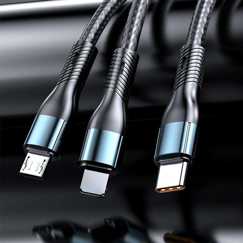120W 5A 3 In 1 USB Fast Charging Cable Type C Micro USB Cable Data Cord For Iphone 16 15 Realme Samsung Huawei P50 Phone USB Charging Cable AVE