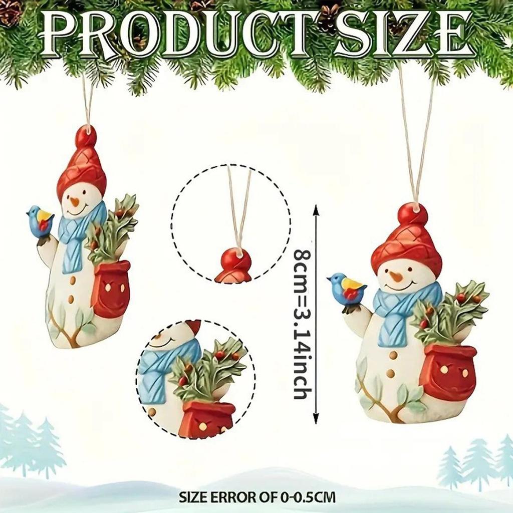 9Pcs Christmas Pendents Set Cartoon Wooden Snowman Ornament with Lanyard Festive Christmas Party Pendant  Home DIY Decoration