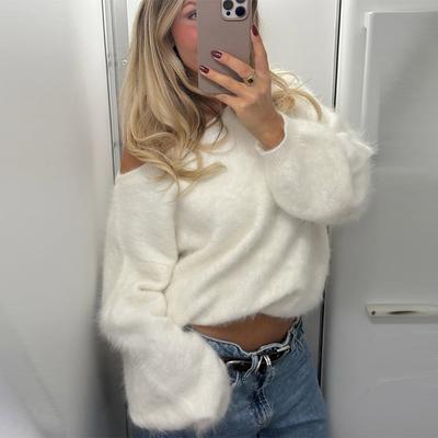 Пуловер без бретелек из мохера с длинными рукавами Женский однотонный пуловер Короткий топ-свитер Разнообразие цветов на выбор Свитеры