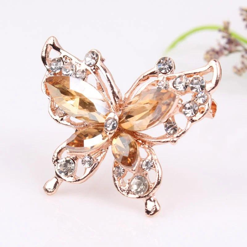 Элегантные украшения Синего цвета Броши-бабочки для женщин Стразы Эмалированная брошь Винтажная булавка Сплав Корсаж Женские свадебные подарки