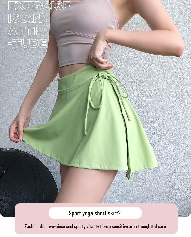Женская юбка-шорты для йоги и тенниса с защитой от просвечивания: Фальшивый костюм-двойка с боковым разрезом, шорты для спортзала