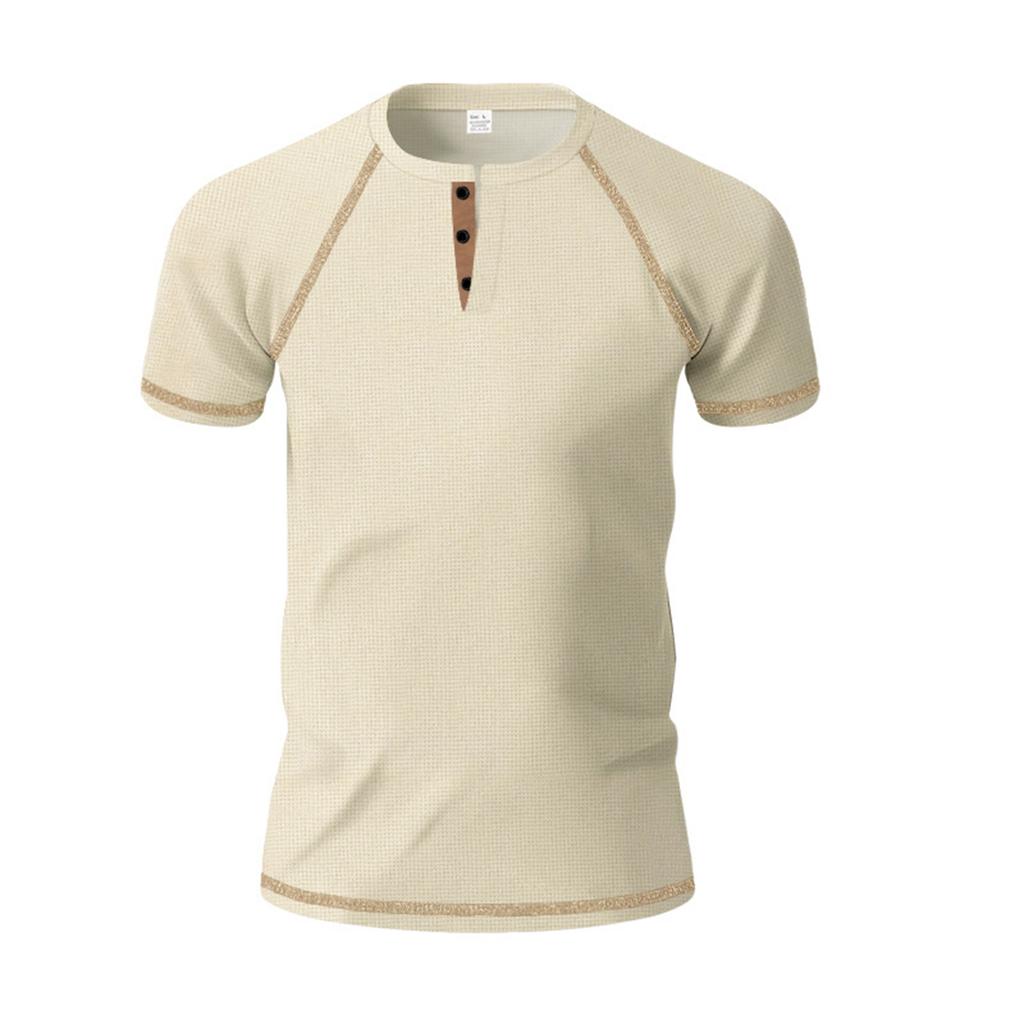 Men's Shoulder Length Short Sleeved Collar T-shirt Casual Round Neck Top