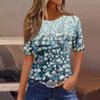 Женская плиссированная футболка с круглым вырезом и цветочным принтом, короткий рукав, топ с разрезом по низу