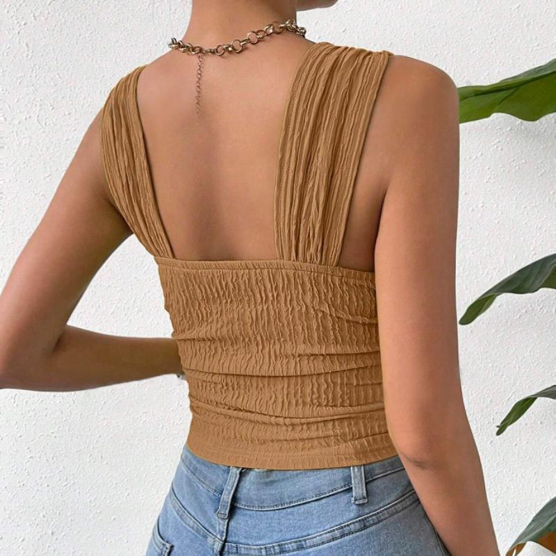Летняя мода базовый безрукавный укороченный топ женский открытый пупок квадратный воротник однотонный сексуальный бретели рубашки женские элегантные облегающие повседневные женские блузки 26606
