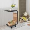 2 Tiers C-Shaped MDF Side Table,Black/Brown C-Shaped Floorstanding Coffee Table 4 Wheels for Living Room,Bedroom