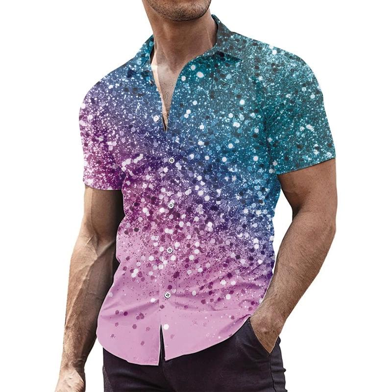 Мужская рубашка с короткими рукавами и контрастным градиентным цветом, дышащая и эластичная, с 3D-принтом