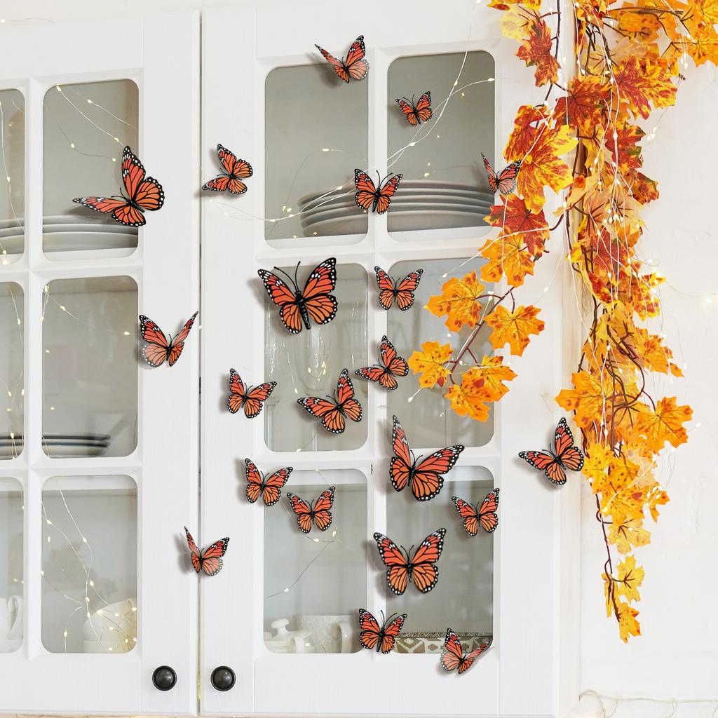 12-Pack 3D Orange & Black Butterflies - Realistic Decor For Halloween, Crafts, And Wall Displays