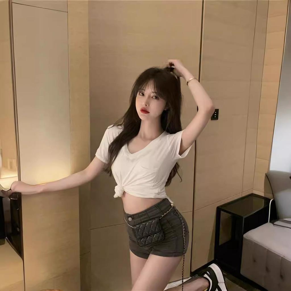 2025 Summer Women V-neck Solid T-Shirt Casual Loose Top Short Sleeve Tee Shirt