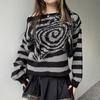 Dark Casual Star Pattern Striped Sweater Gothic Loose O-Neck Long Sleeve Knitted Pullovers Women Autumn Winter Lady