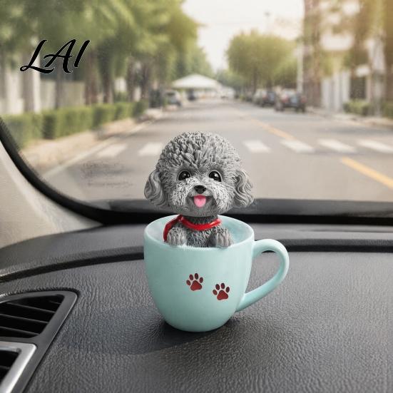 Car Aromatherapy Air Freshener Cup Shaking Head Dog Ornament Resin Teddy Schnauzer Dashboard Cute Puppy Interior Decor Decor Heat Resistant