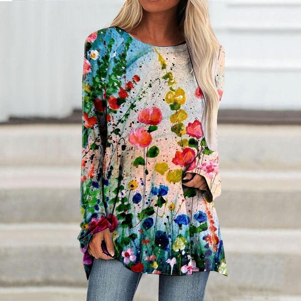 Women'S T-Shirt Street Long-Sleeved Clothing Fashion Top Loose Casual Clothing Autumn And Winter Printed Top Round Neck T-Shirt