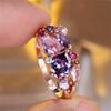 1 Pc Rose Golden Color Teardrop Cut Pink Purple Stone Claw Ring Wedding Band Jewelry