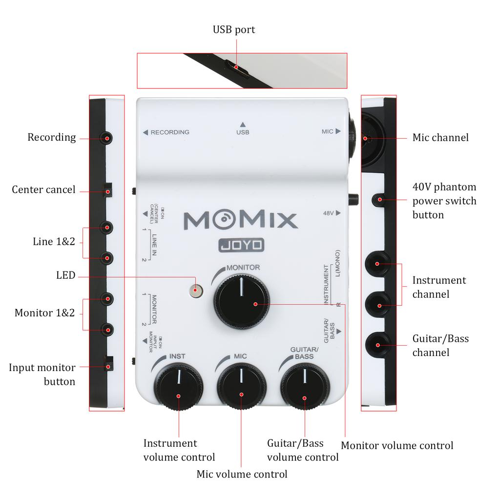 JOYO MOMIX USB-аудиоинтерфейсный микшер Портативный аудиомикшер Профессиональный звуковой микшер для ПК