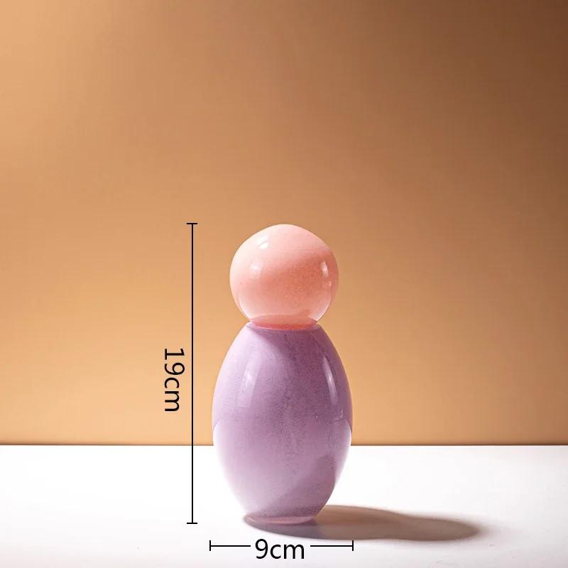 Colorful Glass Vase Flower Arrangement Vase Geometric Sphere with Lid Aromatherapy Bottle Glass Jar Desk Flower Ware Home Decor