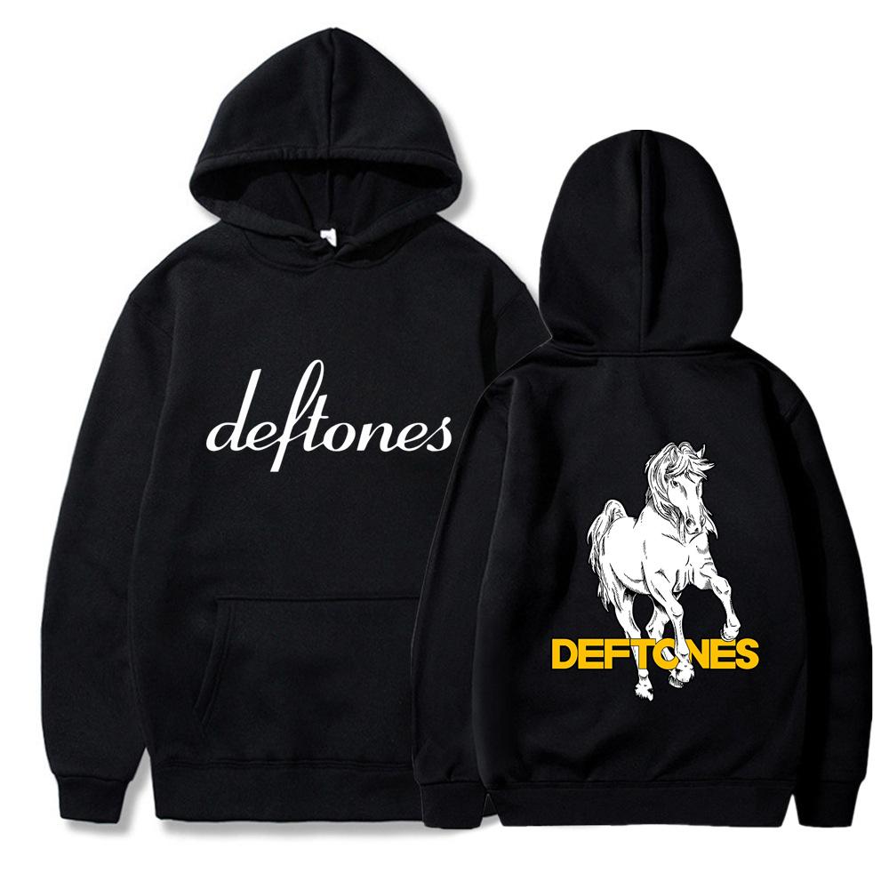 Худи Deftones Спереди Логотип Шрифтом + Сзади Белая Лошадь Графика Рок Мерч Ну-метал 90-е Винтаж Унисекс Топ
