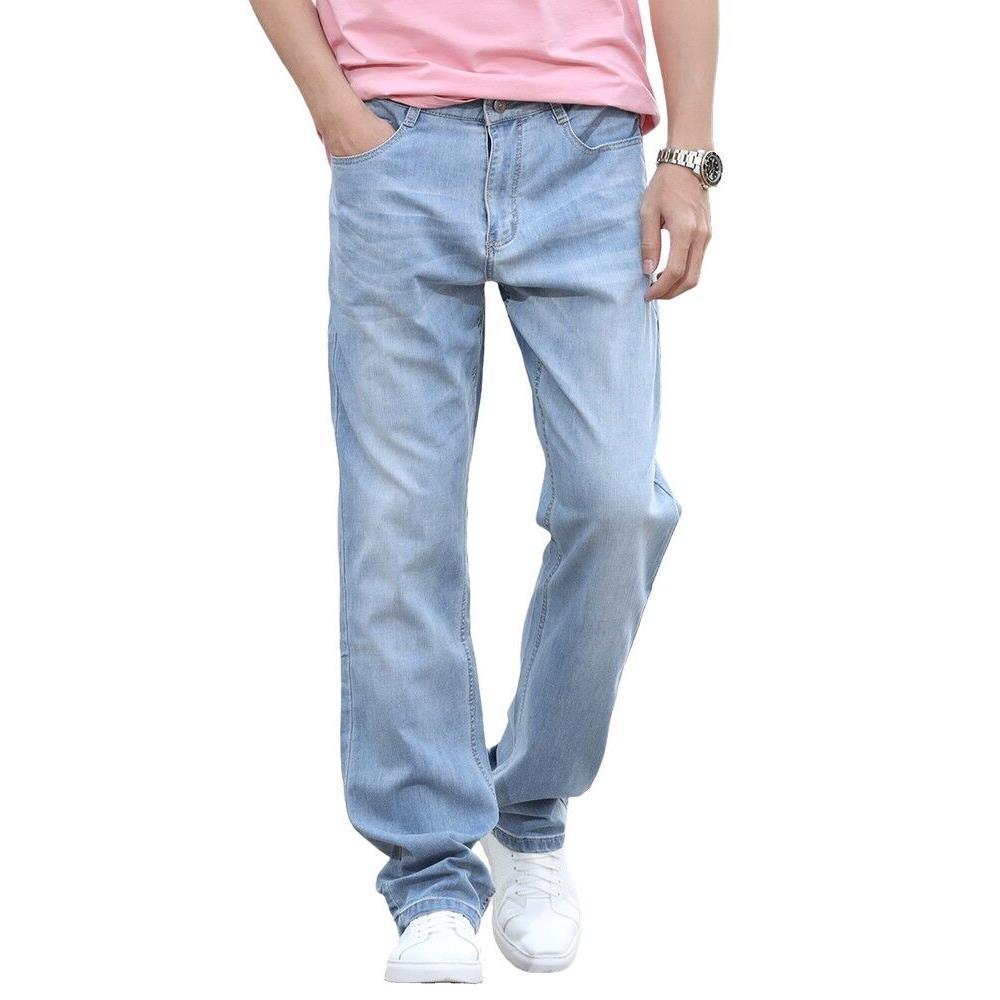 Men's Thin Loose Jeans Classic Straight Blue Business Casual Elasticity Cotton Denim Trousers Plus Size 40