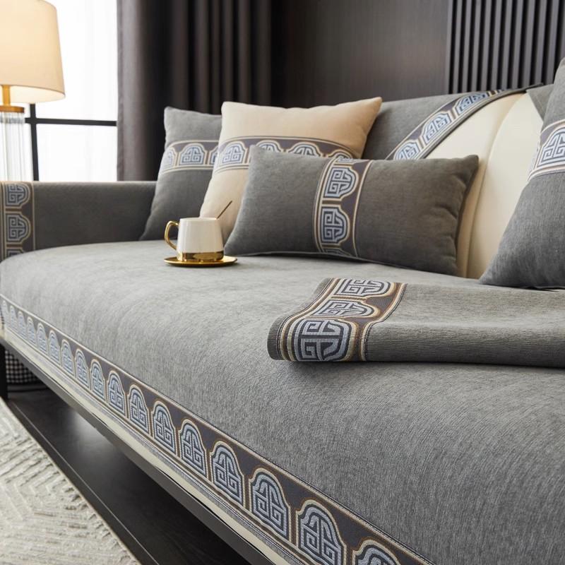 Ретро Чениловый Чехол для Дивана Однотонный Премиальный Чехол-Подушка для Дивана Пылезащитный Противоскользящий Чехол-Полотенце для Дивана L-типа Двухместная Подушка для Дивана