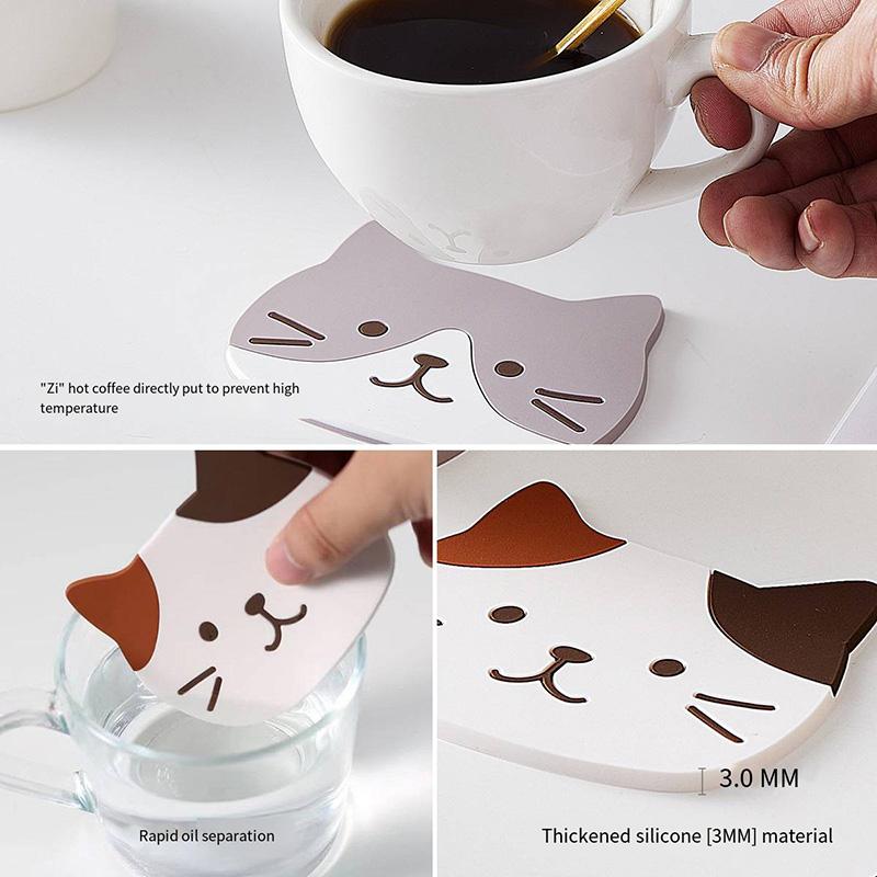 Non-slip Hot Drink Insulated Pad New Cartoon Cat Shaped Tea Mat Cup Holder Mat Coffee Coaster Stand Kitchen Accessories