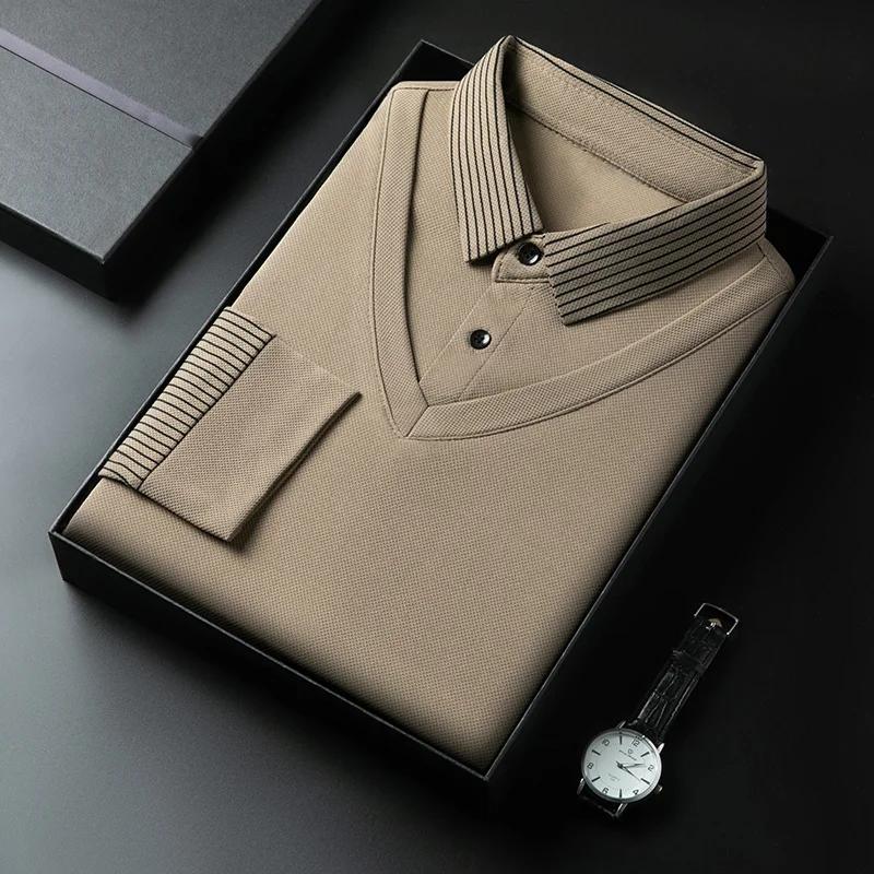 STORN Новый мужской повседневный и модный лонгслив однотонный с имитацией двух предметов рубашка-поло деловая всесезонная универсальная