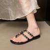 Мода 2025Женские тапочки Новая высококачественная обувь Классические тапочки с металлическими декоративными заклепками На плоской подошве Повседневные Роскошные шлепанцы