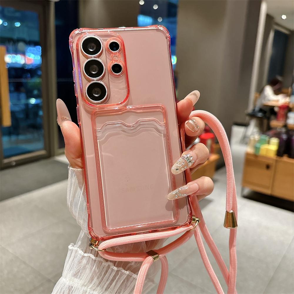 Card Bag Clear Wallet Crossbody Necklace Strap Case For Samsung Galaxy S26 S25 S24 S23 Ultra Plus S22 S21 FE A55 A54 A53 Cover