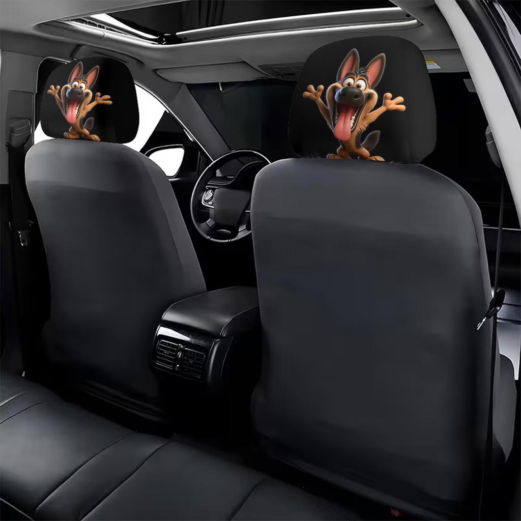Cartoon Dog Car Headrest Covers , Daily Travel Seat Protectors, Car Interior Decor