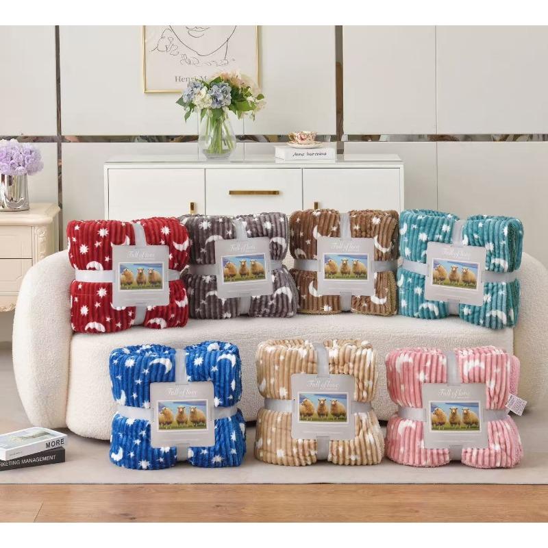 Fashionable Star and Moon Double-Layer Blanket, Flannel Blanket, Office Nap Blanket, Air-Conditioning Blanket
