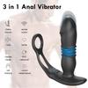 Silicone Anal Vibrator Push Prostate Stimulator Massager Delay Ejaculation Lock Ring Anal Butt Plug Sex Toys Dildo for Men