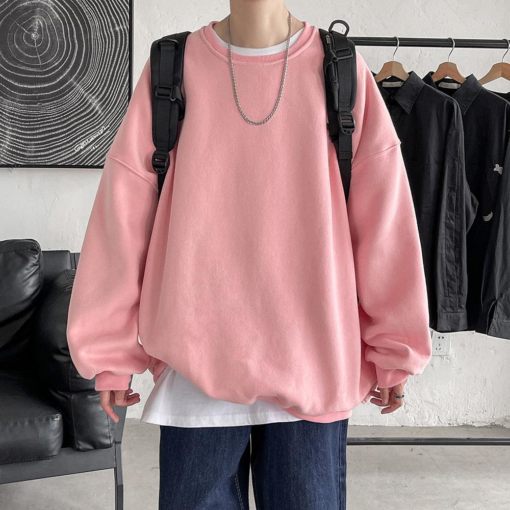 Мужская свободная толстовка с круглым вырезом в гонконгском стиле - тренд весны/осени, большой размер, цветной низ сверху