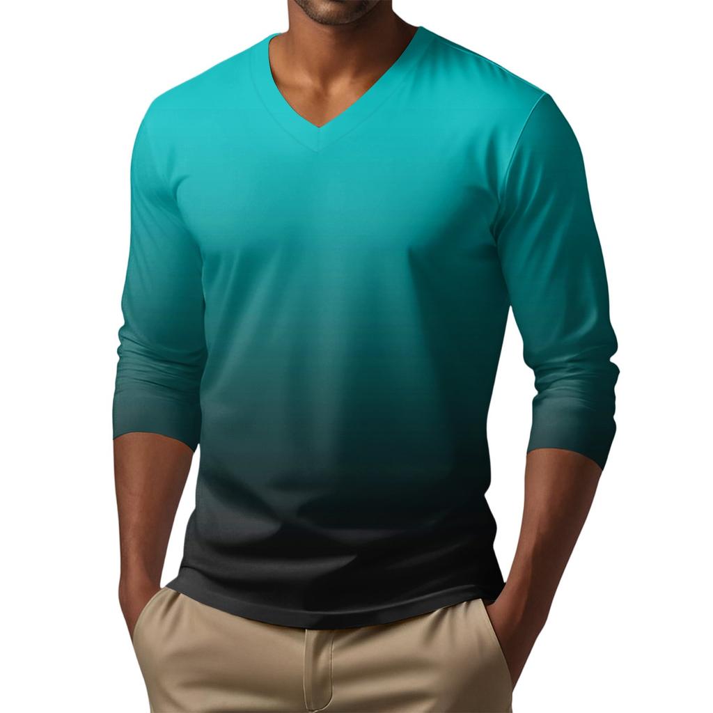 Мужская футболка с V-образным вырезом, повседневная, модная, с принтом, с длинным рукавом