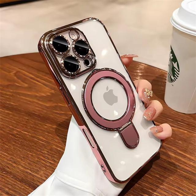 Для Magsafe Кронштейн Покрытие Чехол Для iPhone 17 16 15 13 14 Pro Max Plus Магнитная Подставка Кольцо Держатель Прозрачный Ударопрочный Чехол