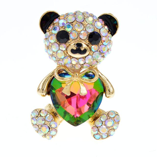 New Arrival AB Rhinestine Heart Bear Brooches For Women Cute Animal Design Brooch Pin Fashion Jewelry Accessories