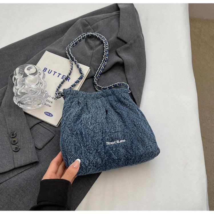 Сумка-ведро женская летняя 2024 года, популярная новая сумка-мессенджер через плечо с цепочкой, сумка-ведро из денима Ruiying, сумка под мышкой