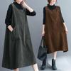2024 Women Plus Size Autumn Sleeveless Dress Lady Corduroy Long Dress Casual Large Loose Dress