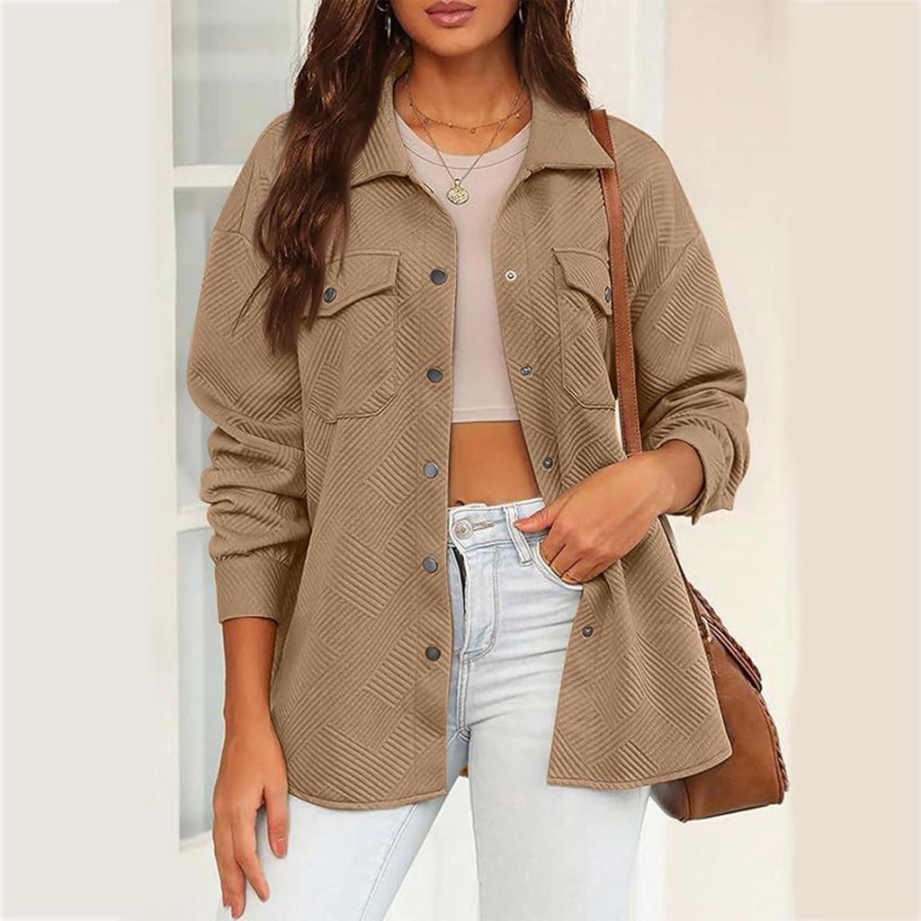 Женская мода повседневная однотонная куртка с лацканами и свободными одинарными пуговицами с длинными рукавами