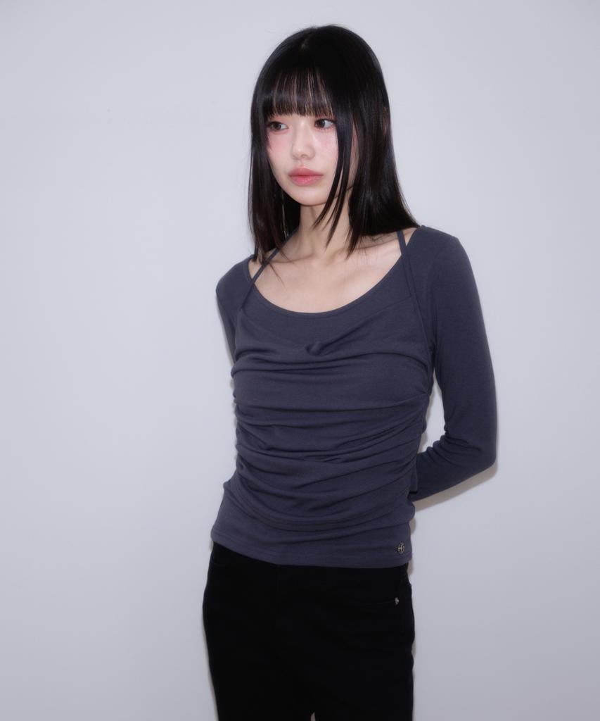 ROSEFRANTZ Drape Layered Halter Long Sleeve [Charcoal]