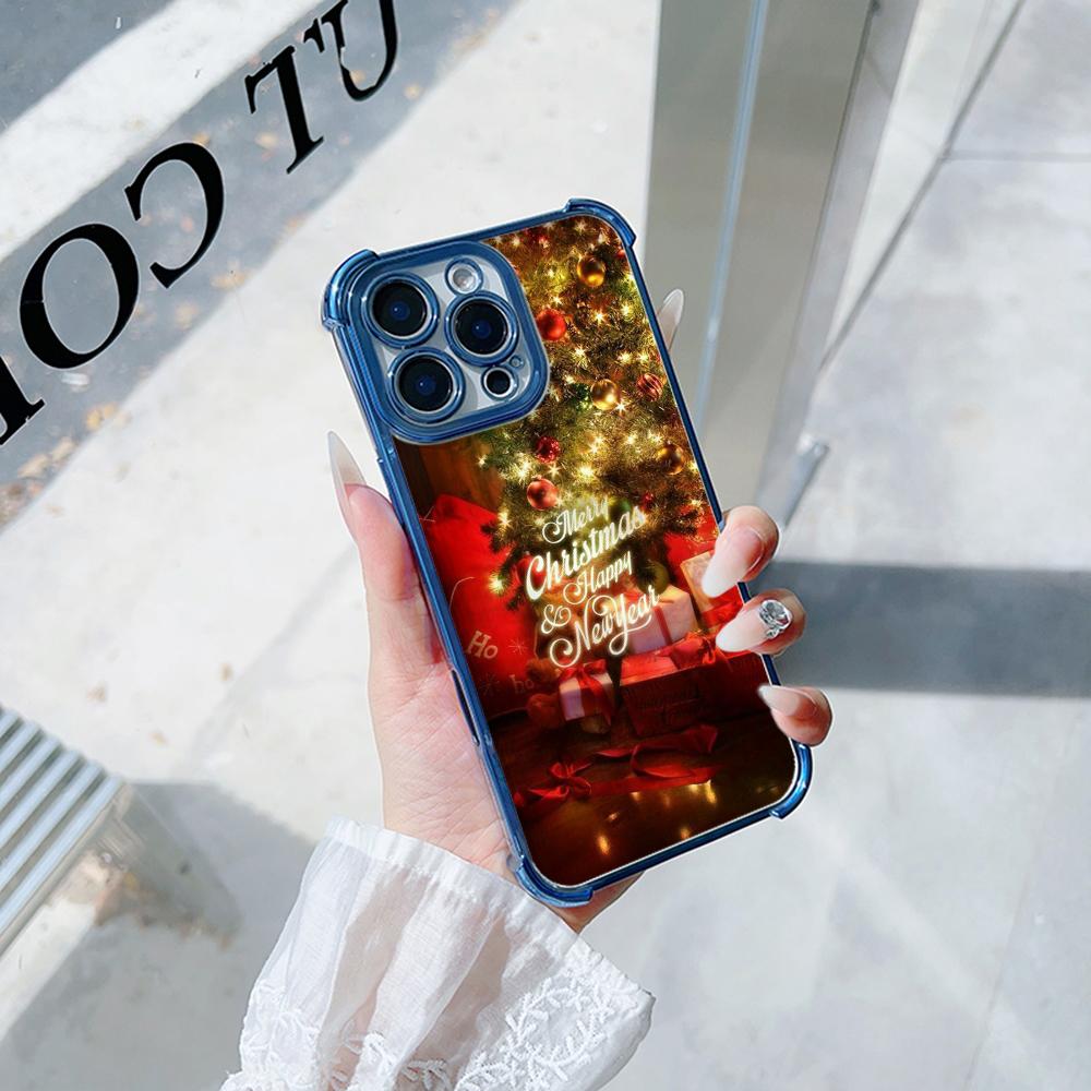 Чехлы для телефонов Ae115 Merry Christmas Happy New Year из гальванизированного ТПУ для iPhone 16 15 13 11 Pro Max 14 Plus Infinix Smart 8 с четырьмя углами защиты