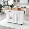 129X46(71)x91.5 cm dining cart/sideboard, worktop with solid wood grain + white cabinet/foldable/storage door design/wheels/solid wood feet switchable