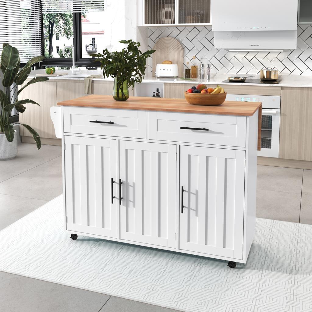 129X46(71)x91.5 cm dining cart/sideboard, worktop with solid wood grain + white cabinet/foldable/storage door design/wheels/solid wood feet switchable