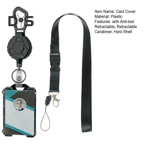 Card Cover Heavy Duty Retractable Badge Reel ID Badge Holder with Anti-lost Breakaway Lanyard Retractable Key Chain Carabiner Hard Shell Card Sleeve