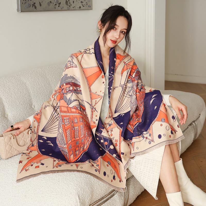 Женская высококачественная шаль двойного назначения 2024 года: Стильное офисное одеяло и шарф из искусственного кашемира