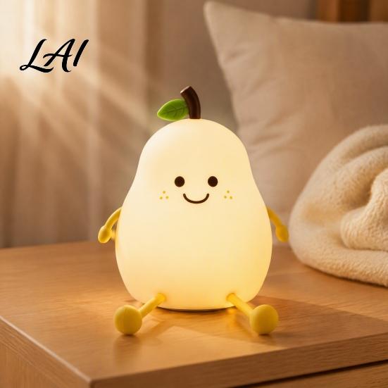 Portable LED Light for Bedroom Pear Silicone Night Light Touch Rechargeable Tapping Bedside Lamp USB Charging Cute Warm Atmosphere Nursery