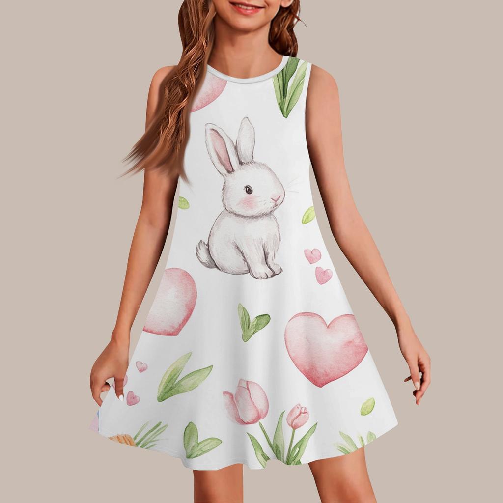 Девочки мода повседневный без рукавов круглый вырез пасхальный принт платье