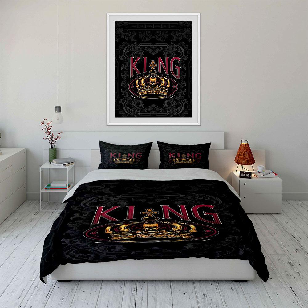 Crown and "KING" text. Bedding sets Duvet cover sets Duvet covers Pillowcases(1 * Duvet Cover 2 * Pillowcases without duvet insert)